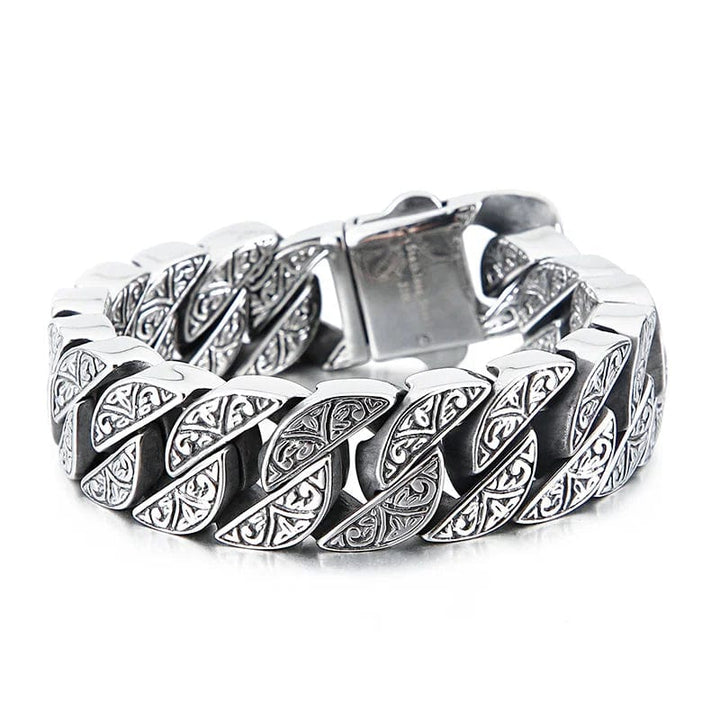 Link Chain Stainless Steel Cuban Chain Bracelet with Engraved Detail