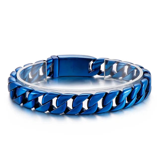 Wide Chain Stainless Steel Double Link Bracelet Link Chain Unique Leather Bracelets 20cm Blue 