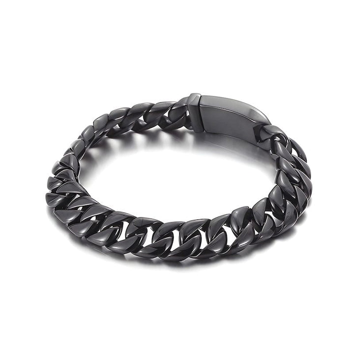 Wide Chain Stainless Steel Double Link Bracelet Link Chain Unique Leather Bracelets 20cm Black/Glossy 
