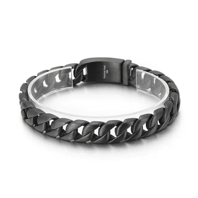 Wide Chain Stainless Steel Double Link Bracelet Link Chain Unique Leather Bracelets 20cm Black/Matte 
