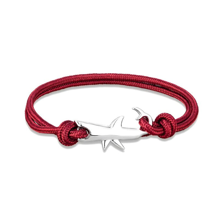 Multilayer Rope Ocean Animal Shark Bracelet Rope Unique Leather Bracelets Adjustable Silver/Red 