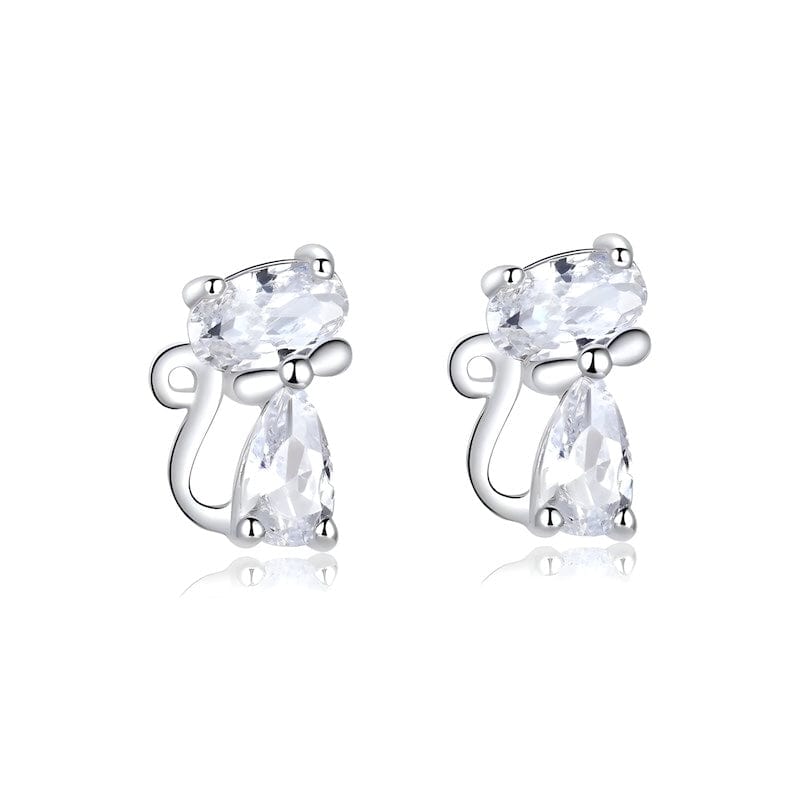 Stud Cat Earrings Sterling Silver Zircons