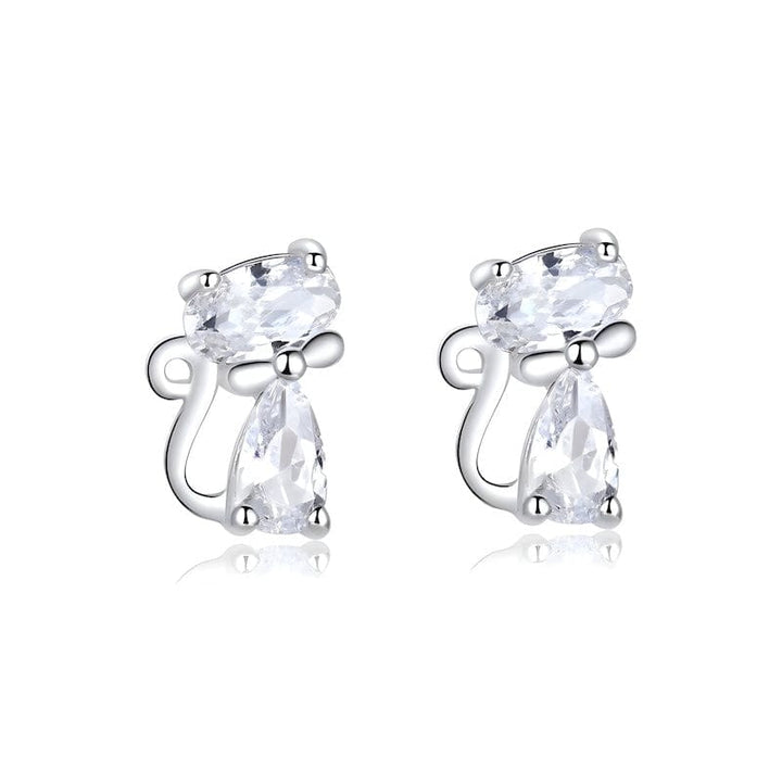 Stud Cat Earrings Sterling Silver Zircons