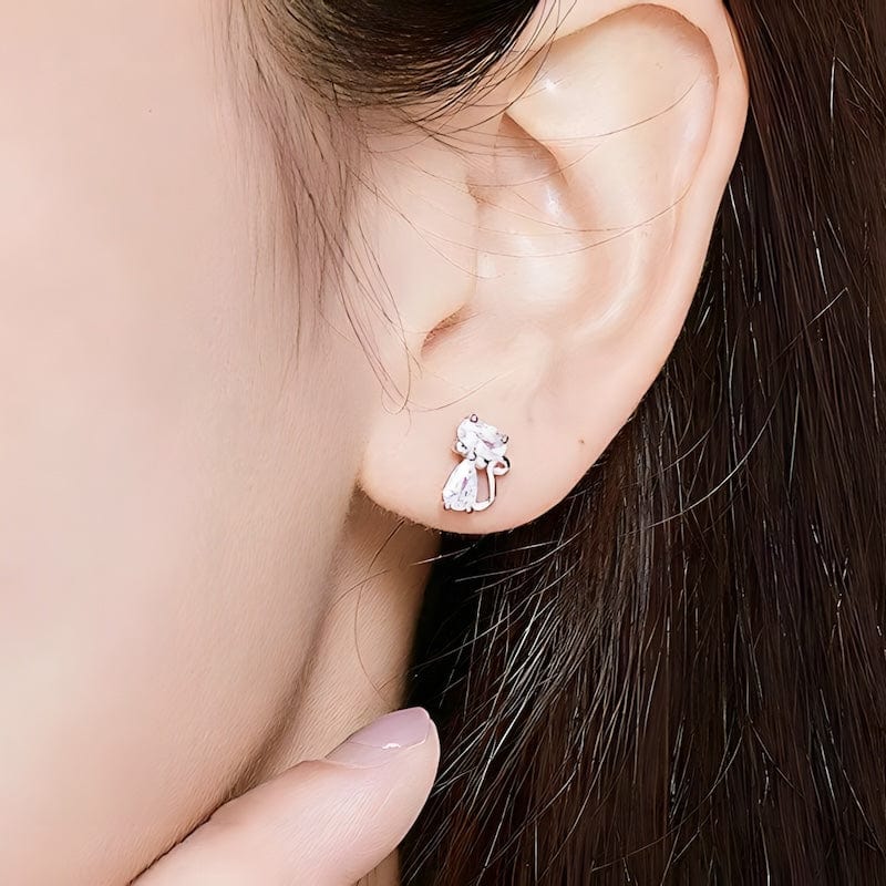 Stud Cat Earrings Sterling Silver Zircons