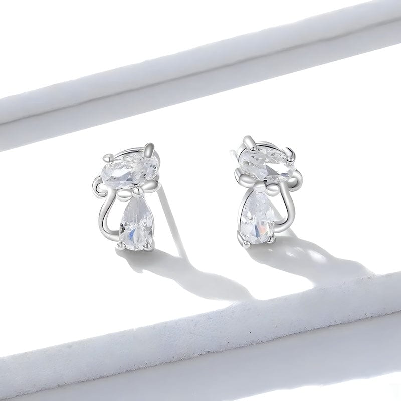 Stud Cat Earrings Sterling Silver Zircons