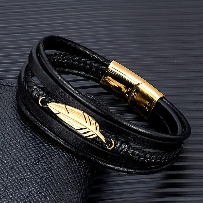 Wrap Feather Braided Wrap Leather Bracelet