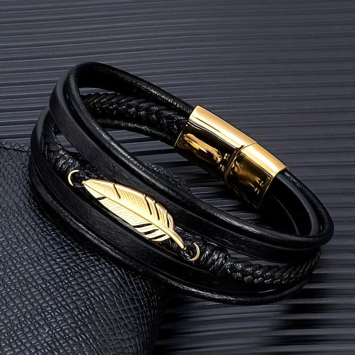 Wrap Feather Braided Wrap Leather Bracelet