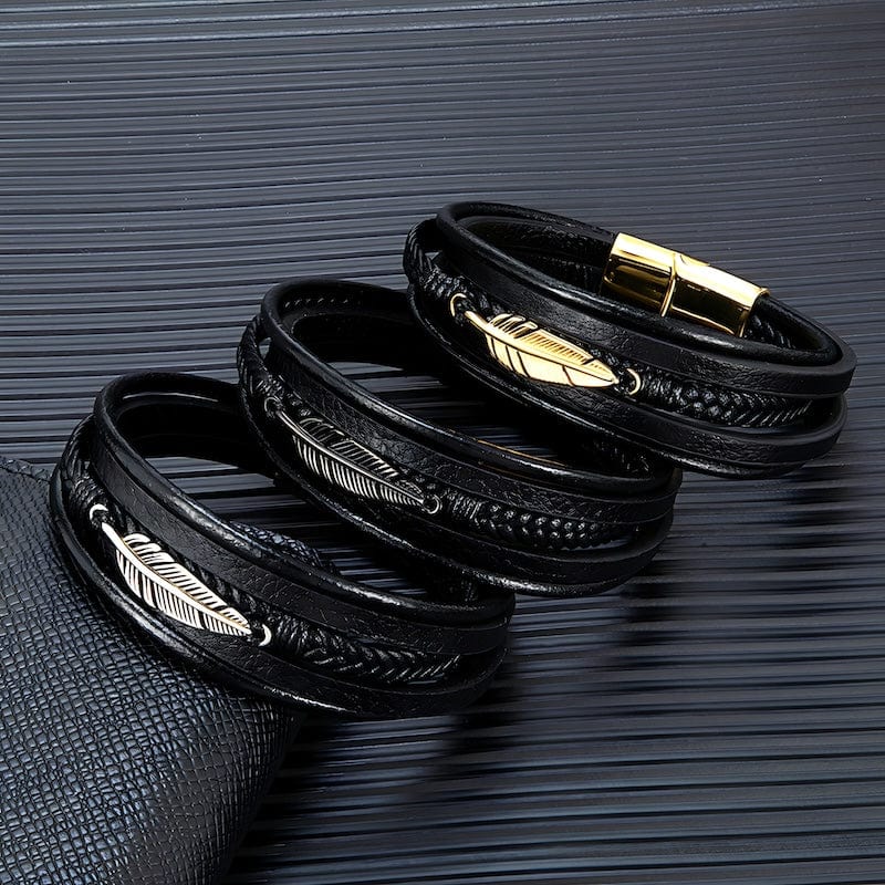 Wrap Feather Braided Wrap Leather Bracelet