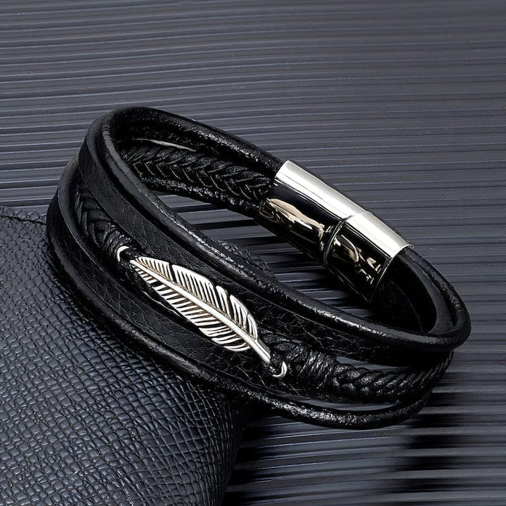 Wrap Feather Braided Wrap Leather Bracelet