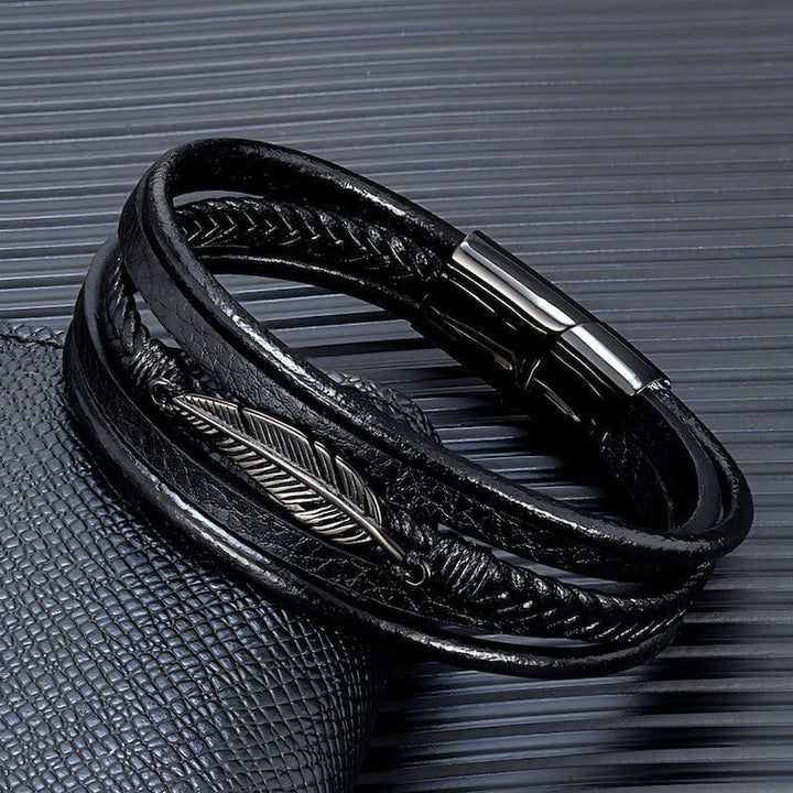 Wrap Feather Braided Wrap Leather Bracelet