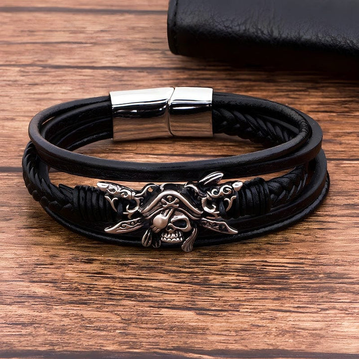 Pirate Braided Black Wrap Bracelet Wrap Unique Leather Bracelets   