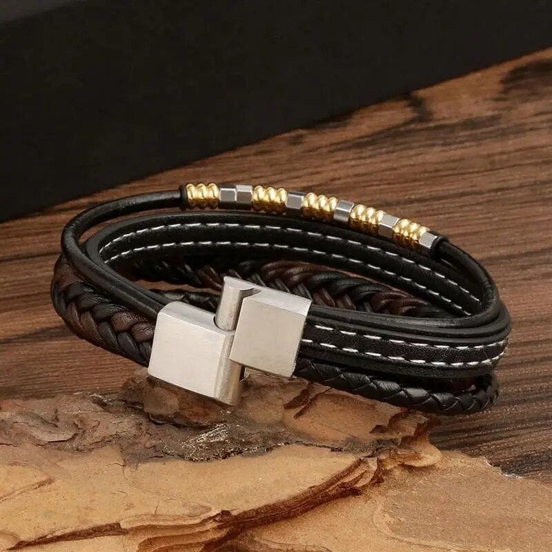 Wrap Bracelet Leather Mens Stack Braid Bead Wrap Unique Leather Bracelets   