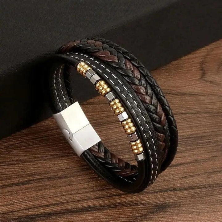 Wrap Bracelet Leather Mens Stack Braid Lava Bead Wrap Unique Leather Bracelets   