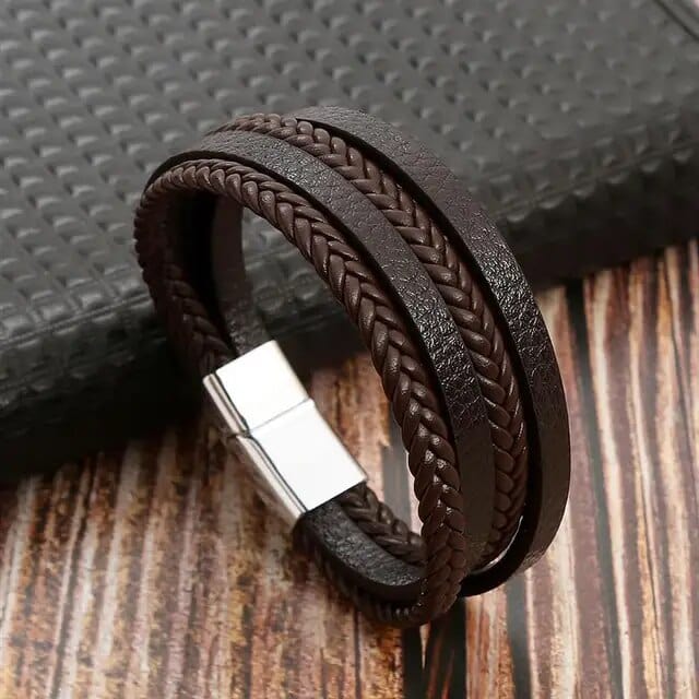 Wrap Bracelet Leather Mens Stack Braid Twist Wrap Unique Leather Bracelets 18.5cm Brown 
