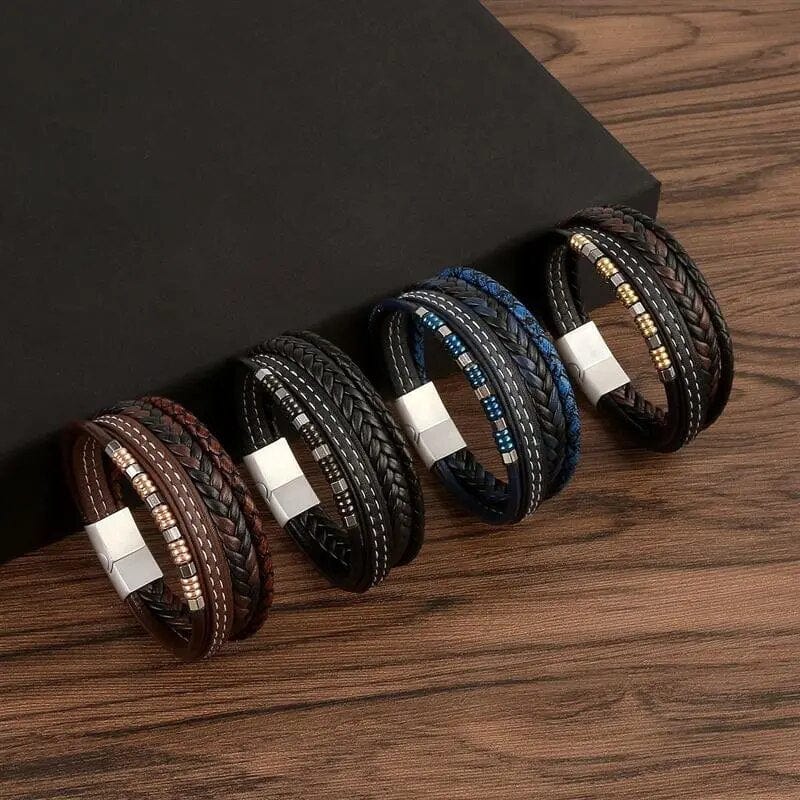 Wrap Bracelet Leather Mens Stack Braid Wrap Unique Leather Bracelets   