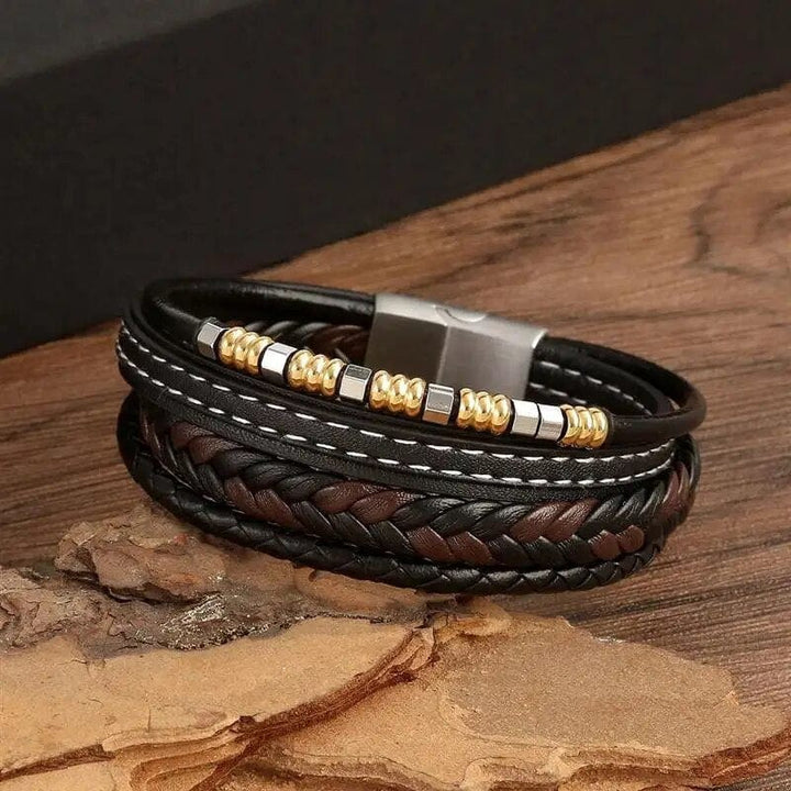 Wrap Bracelet Leather Mens Stack Charm Double Stitch Wrap Unique Leather Bracelets   