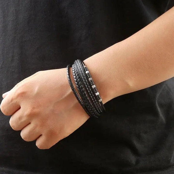 Wrap Wrap Bracelet Leather Mens Stack Crossbone