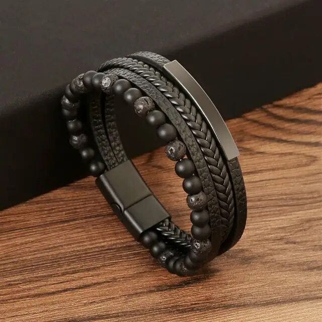 Wrap Wrap Bracelet Leather Mens Stack Lava Bead