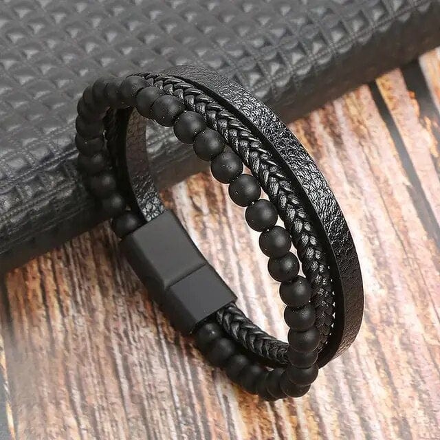 Wrap Wrap Bracelet Leather Mens Stack Lava Bead Braid