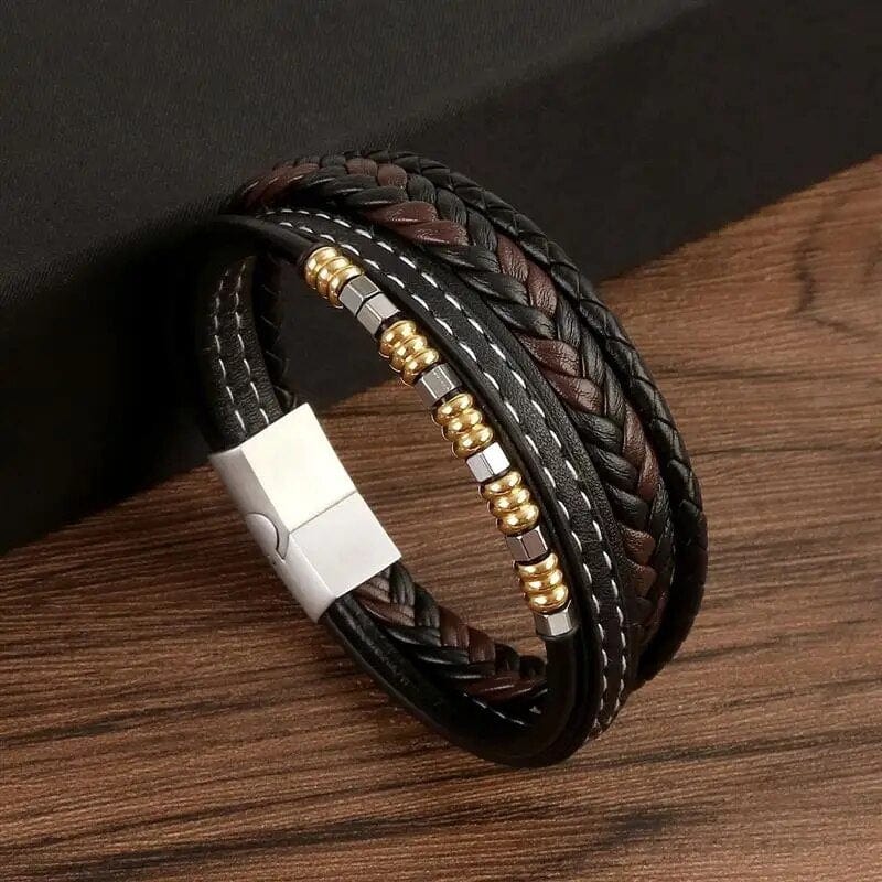 Wrap Bracelet Leather Mens Stack Lava Bead Braid Wrap Unique Leather Bracelets   