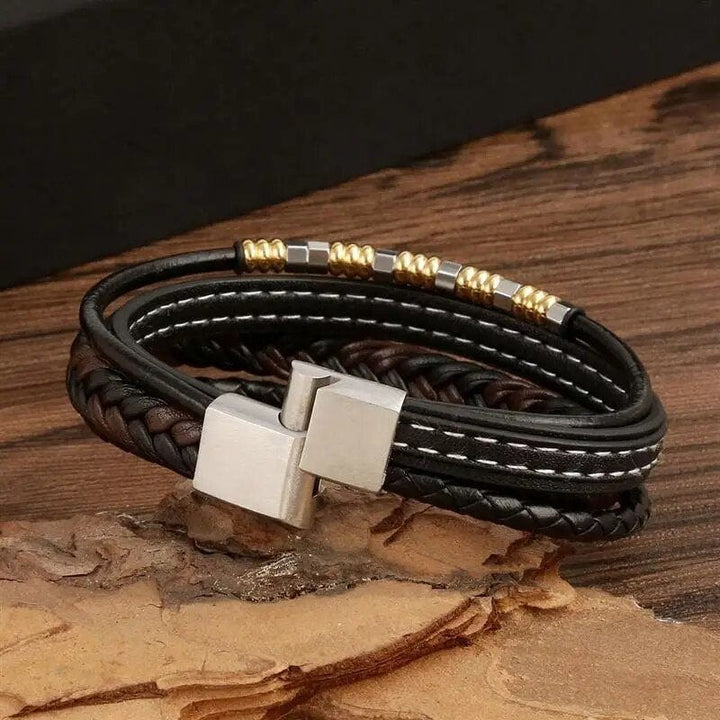 Wrap Bracelet Leather Mens Stack Tiger Bead Cross Wrap Unique Leather Bracelets   
