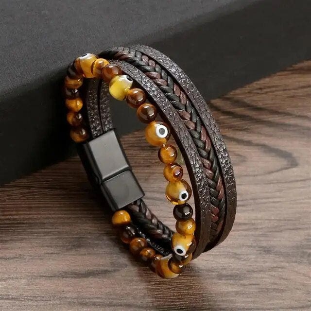 Wrap Wrap Bracelet Leather Mens Stack Tiger Evil Eye