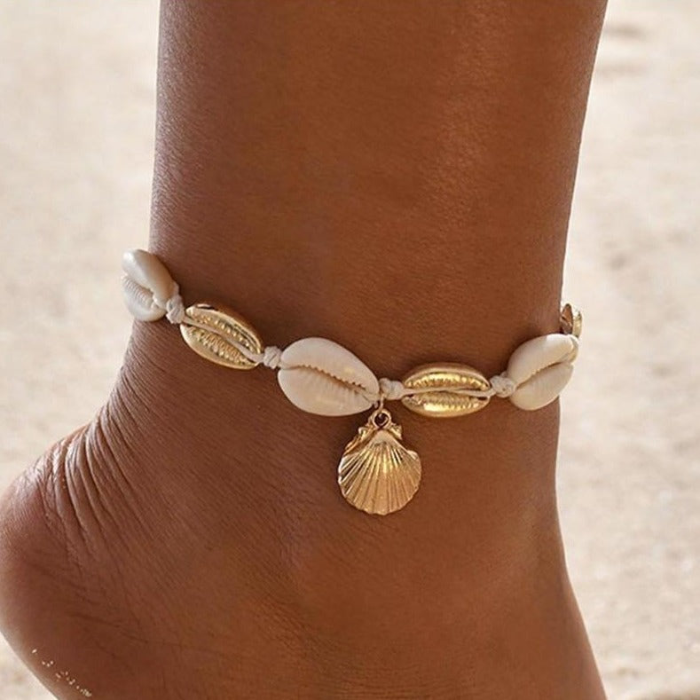 Anklet Bracelet Scalloped Seashell Anklets Unique Leather Bracelets Gold Adjustable 