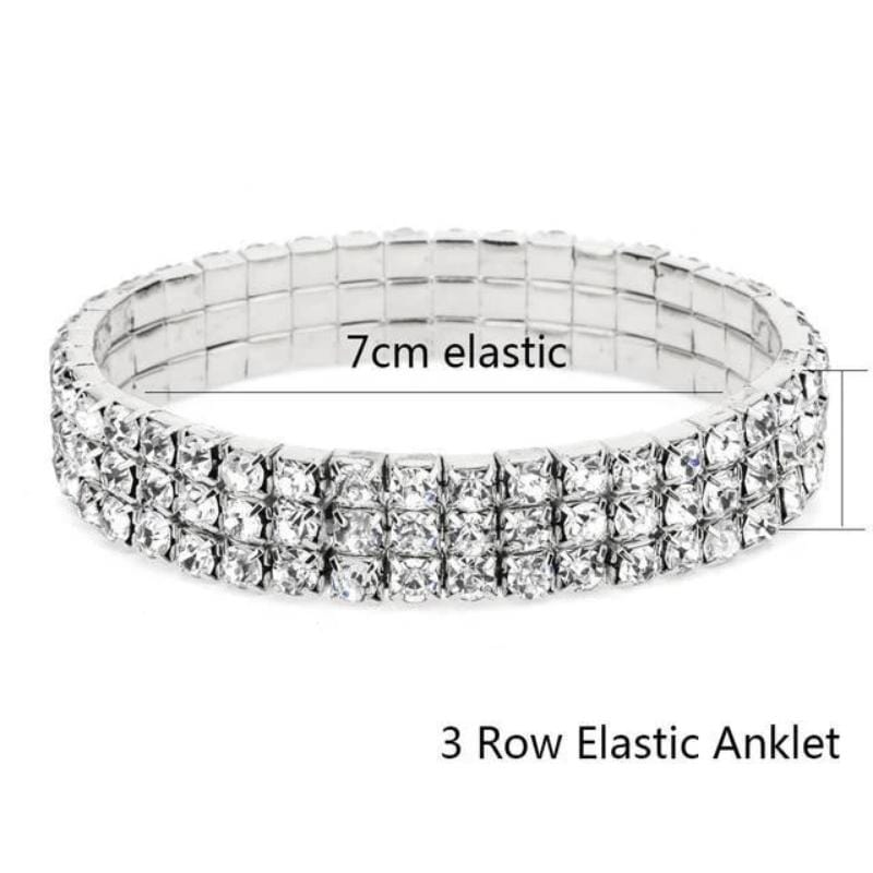 Anklets Studded Rhinestone Anklet For Women 3 Row Anklet / Silver