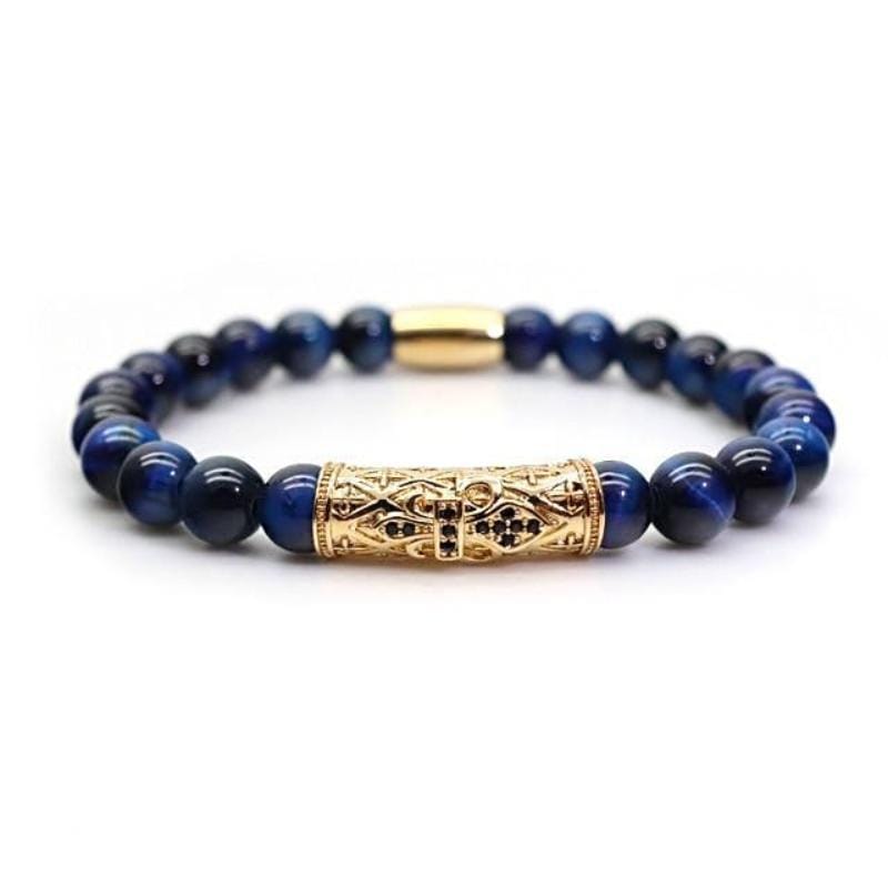 Macrame Blue Onyx Beaded Bracelets Beaded Unique Leather Bracelets Blue/Gold Small 