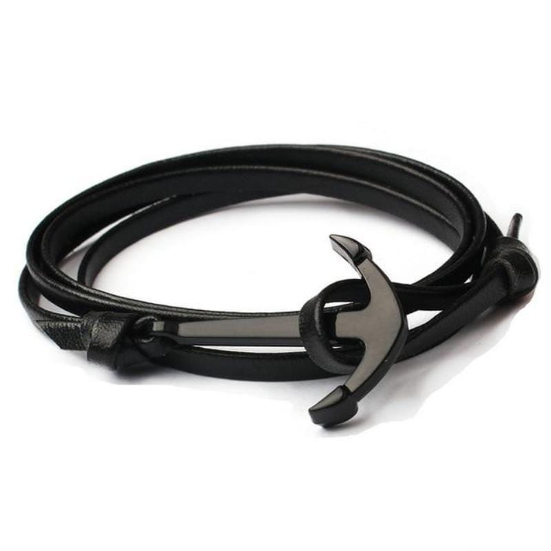 Anchor Wrap Paracord Bracelet Bracelets Unique Leather Bracelets Black/Black 21cm 