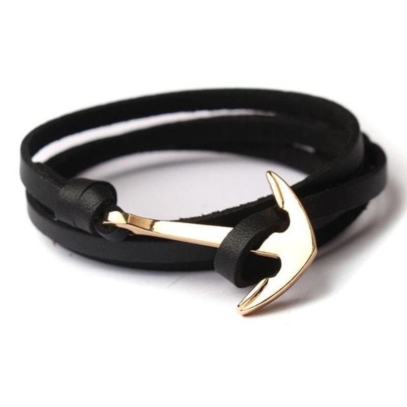 Anchor Wrap Paracord Bracelet Bracelets Unique Leather Bracelets Black/Gold 21cm 