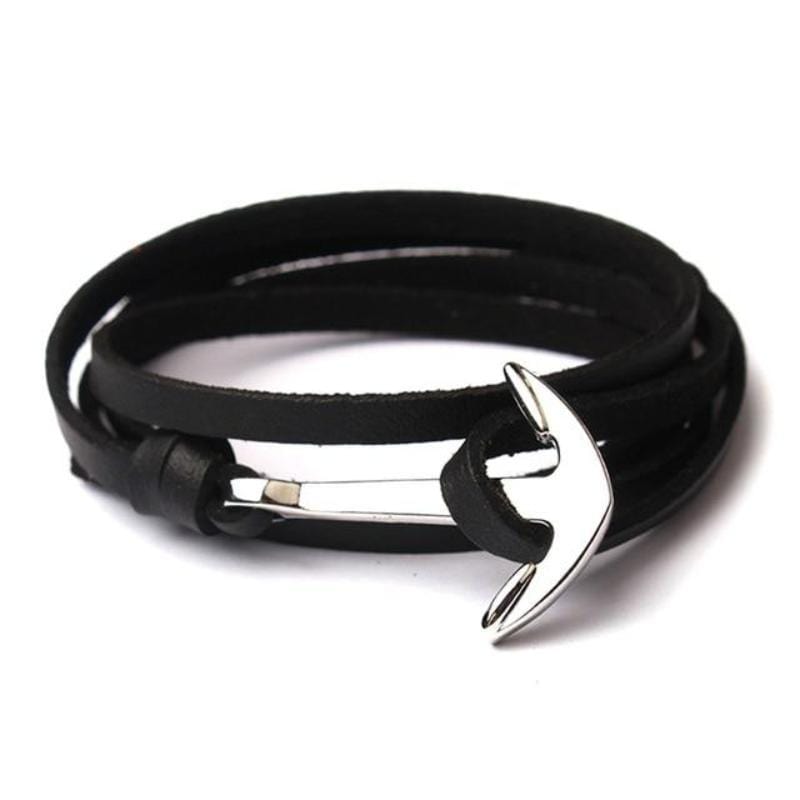 Anchor Wrap Paracord Bracelet Bracelets Unique Leather Bracelets Black/Silver 21cm 