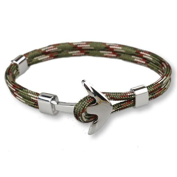 Anchor Wrap Paracord Bracelet Rope Unique Leather Bracelets Green/Silver 21cm 