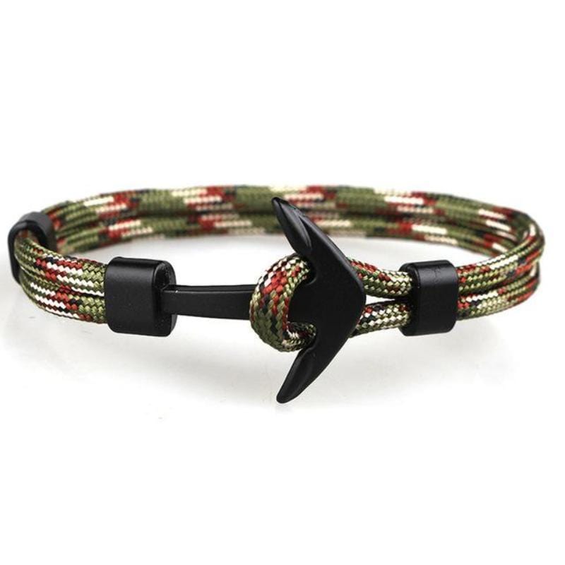 Anchor Wrap Paracord Bracelet Rope Unique Leather Bracelets Green/White/Red 21cm 
