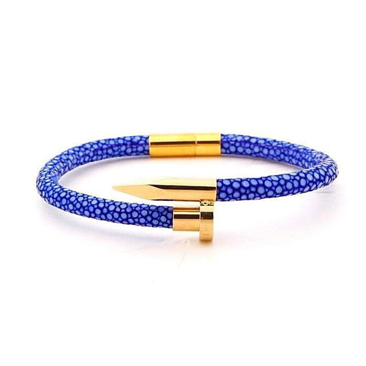 Cartier Nail Bracelet Bravoure Blue Exotic Luxury Leather Mens Nail Bracelets Blue/Gold / 16cm