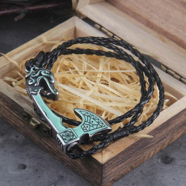 Chain & Link Bracelets Men's Valknut Axe Amulet Charm Leather Bracelet Style 12