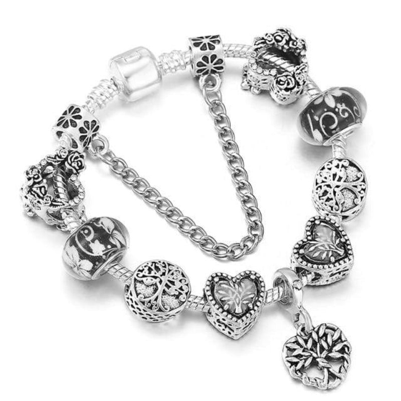 Charm Silver Tree of Life & Hearts