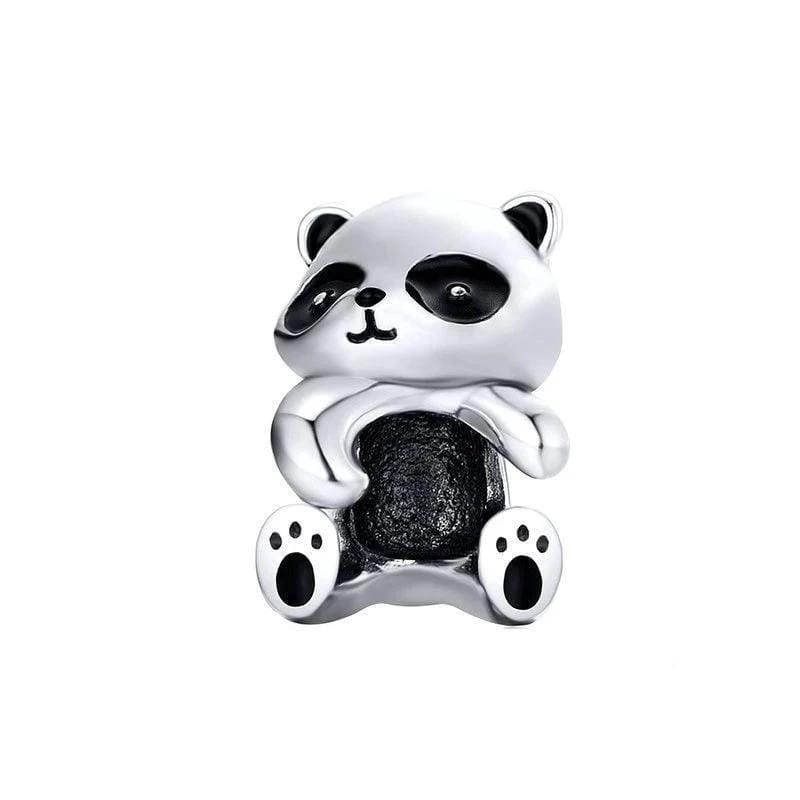 Cute Panda Bear Charm Charms Unique Leather Bracelets Silver/Black  