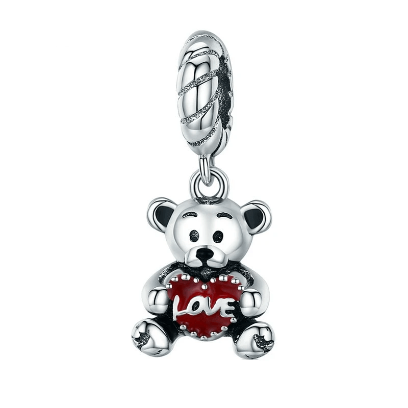 Little Bear Love Charm Charms Unique Leather Bracelets Silver  