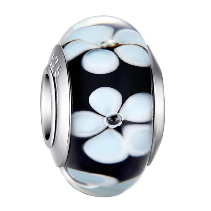 Murano Glass Charm Charms Unique Leather Bracelets Black/White  