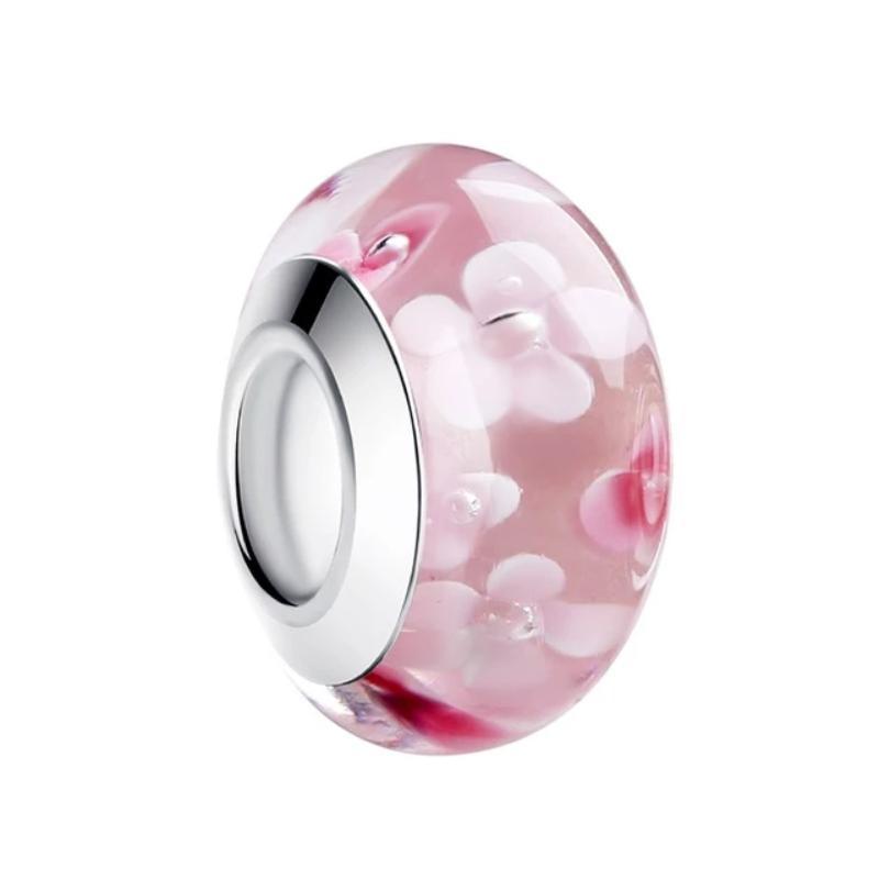 Charms Murano Glass Beads Pink/Silver