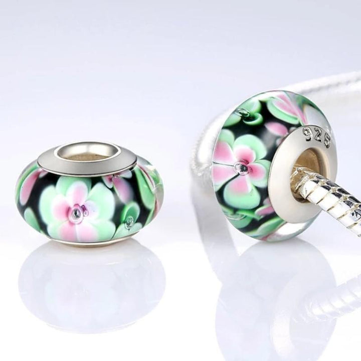 Charms Murano Glass Beads Silver/Green