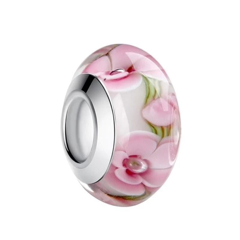 Charms Murano Glass Beads Silver/Pink