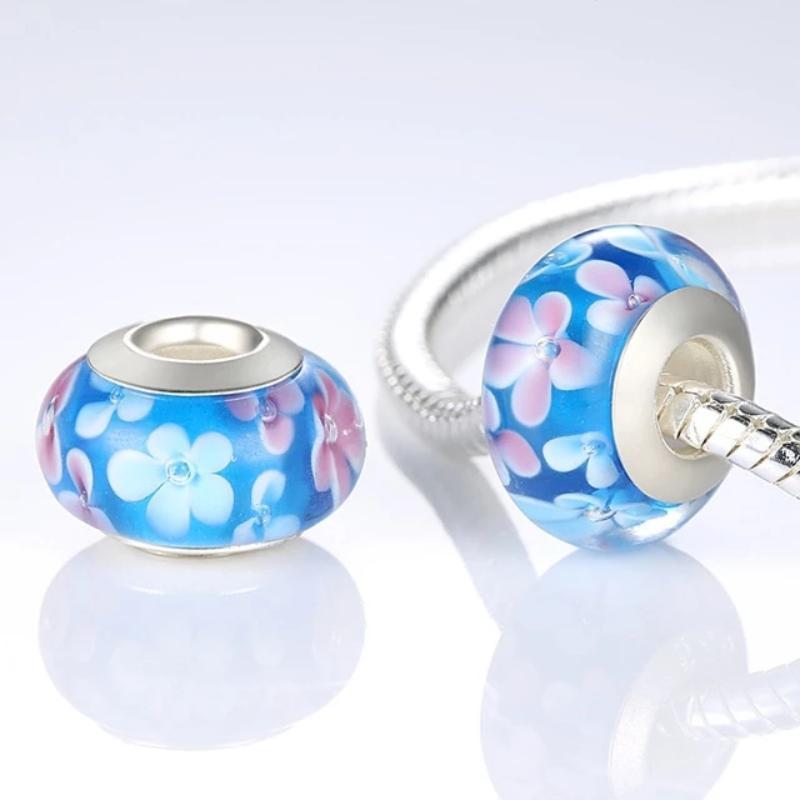Murano Glass Charm Charms Unique Leather Bracelets Turquoise/Pink  