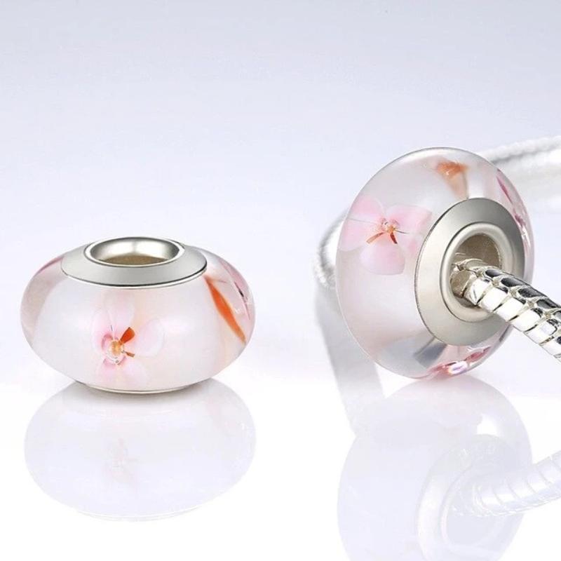 Charms Murano Glass Beads White/Pink