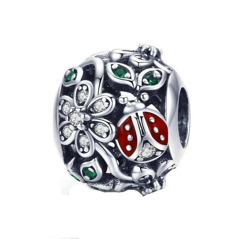 Ruby Ladybug Charm Charms Unique Leather Bracelets Silver  