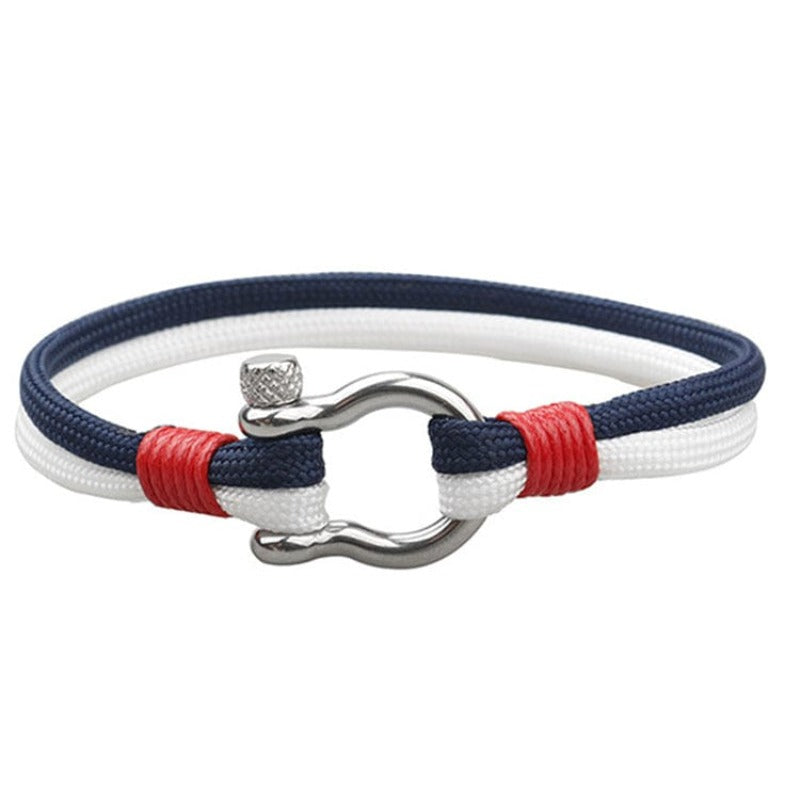 Custom Colorful Nylon Rope Stainless Steel Sailing Bracelet Anchor Hook Men Braid Cuff Bracelet