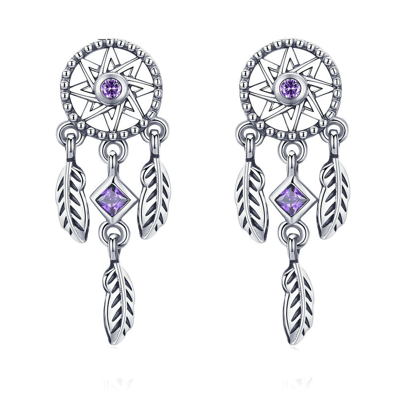 Dangle Feather Dream Catcher Earrings
