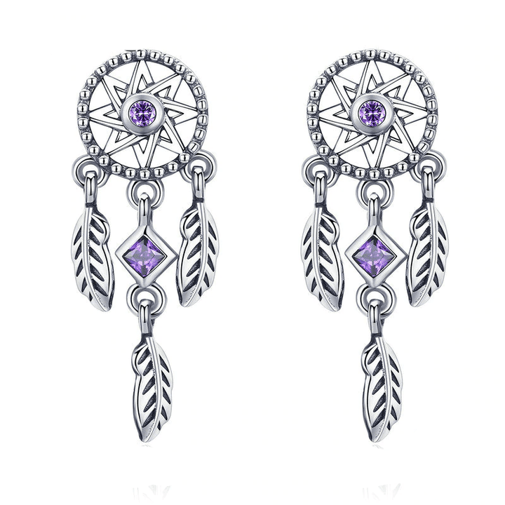 Dangle Feather Dream Catcher Earrings