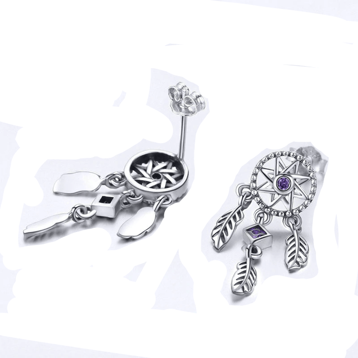 Dangle Feather Dream Catcher Earrings